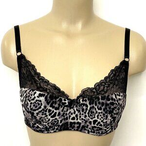 Frederick's of Hollywood Demi Bra size 32 DD Underwire Padded Lace Black Animal